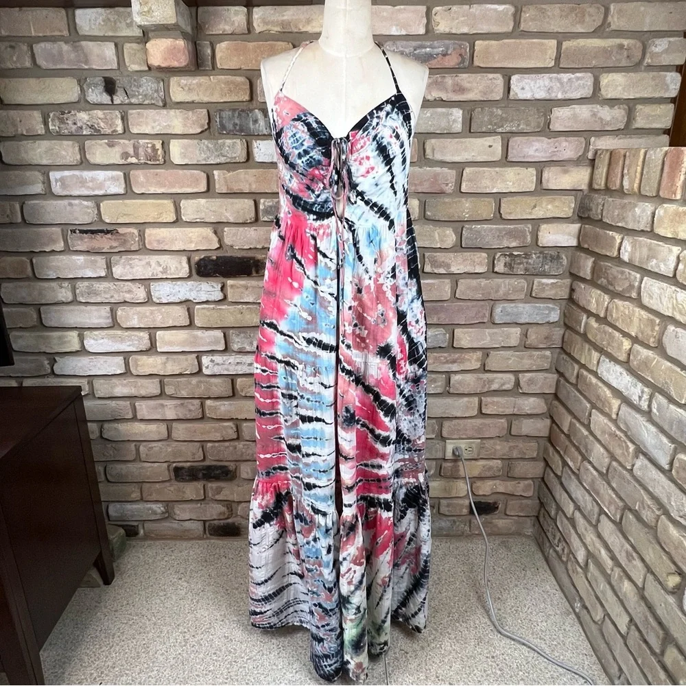 YOUNG FABULOUS & BROKE Strawberry Tropics Tie Dye Haisley Tiered Maxi Dress